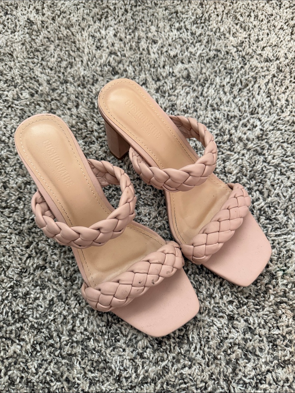 Women's Pink Braided Double-Strap Block Heel Sandals